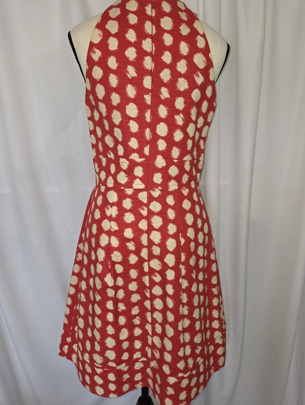 Eliza J Coral Paint Brush Dots Print Halter Neckline Lined  Midi Dress Size 6
